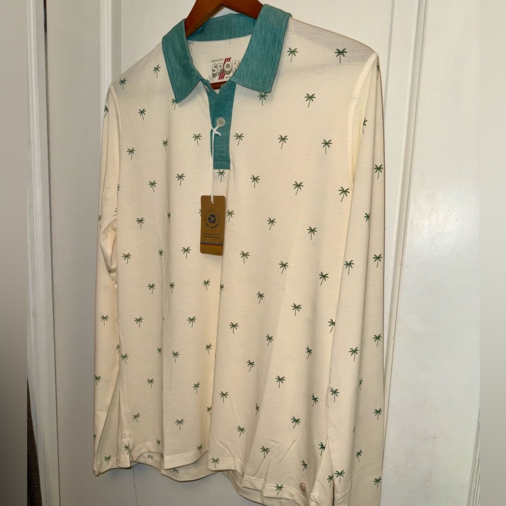Marine Layer NWT Palm Tree Print Long-Sleeve Air Polo - Picture 5 of 8